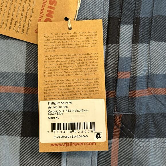 Fjallraven Fjallglim Flannel Shirt Mens XL Blue Plaid Long Sleeve Button Down - Picture 5 of 9